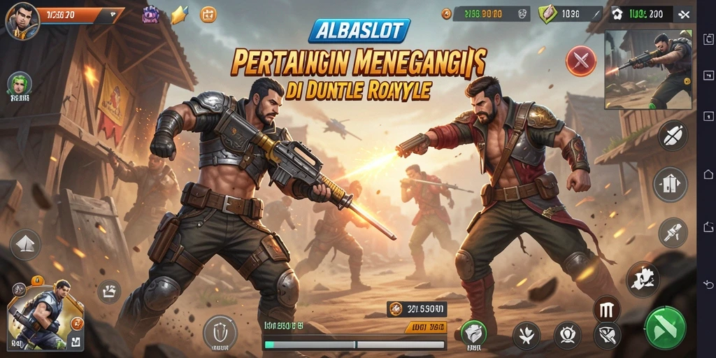 Screenshot gameplay ALBASLOT menampilkan aksi pertempuran yang mendebarkan.