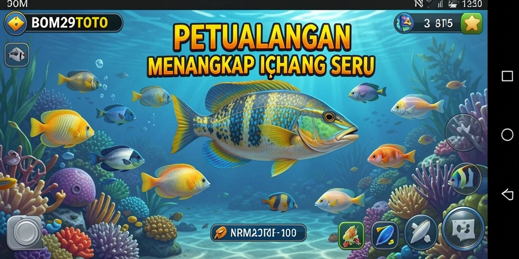 Menampilkan gameplay seru dalam <strong>BOM29TOTO</strong> saat menangkap ikan.