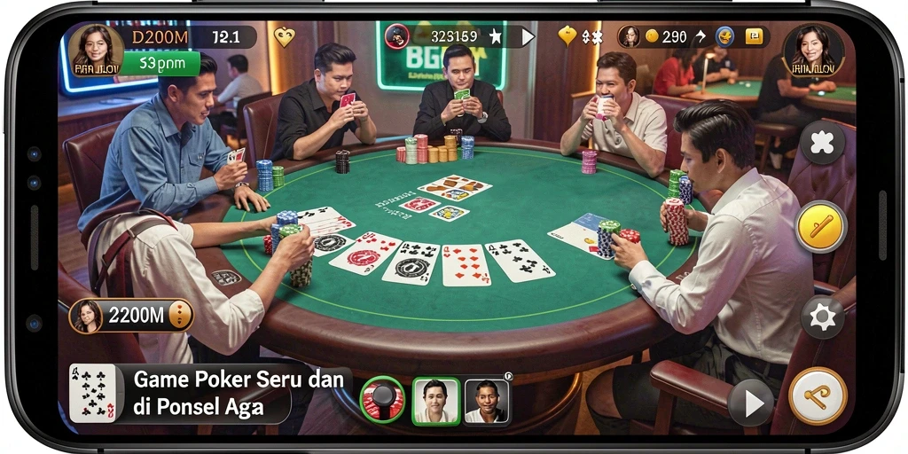 Tampilan utama gameplay Poker D200M yang seru dan kompetitif.