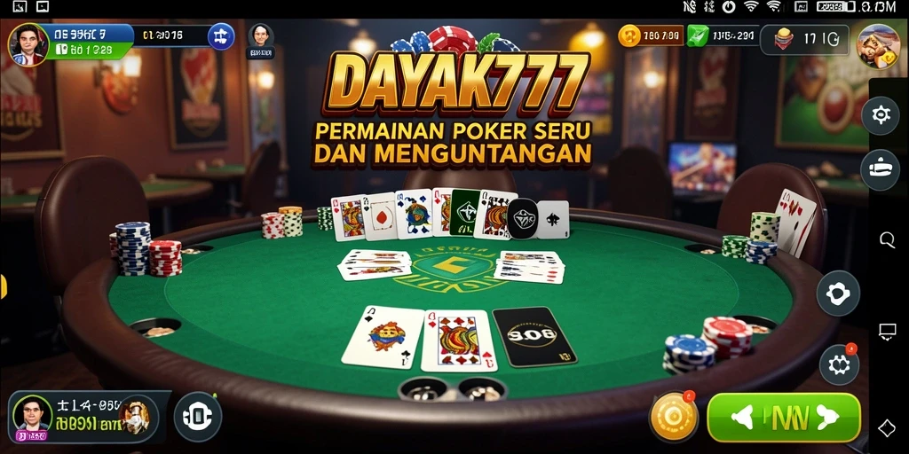 Screenshot utama DAYAK777 menunjukkan suasana permainan Poker yang mendebarkan.