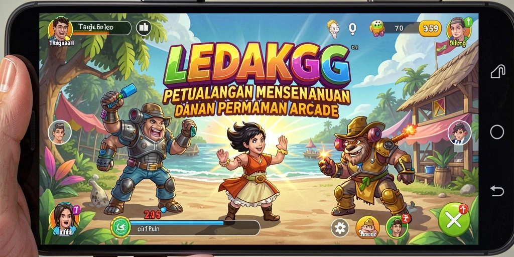 Tangkapan layar utama LEDAKGG menampilkan aksi seru dalam permainan Arcade.