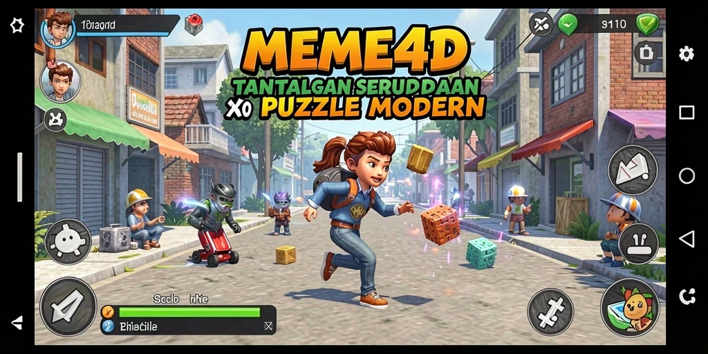 Tampilan gameplay menarik dari MEME4D yang menampilkan berbagai teka-teki.