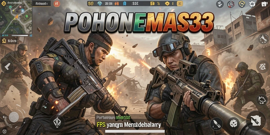Screenshot gameplay intens dari POHONEMAS33 yang menunjukkan pertempuran FPS.