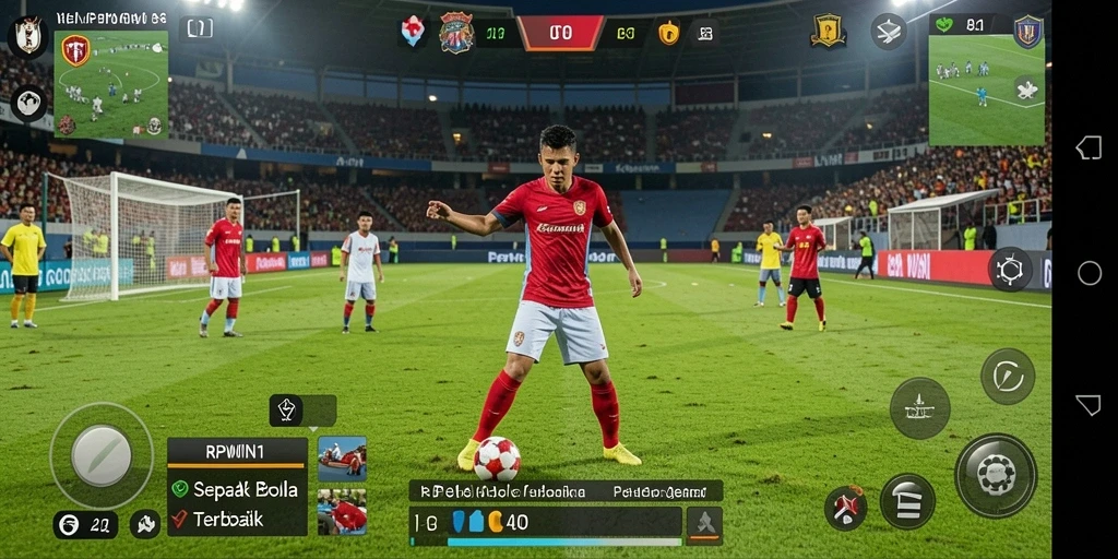 Screenshot menampilkan gameplay seru di lapangan sepak bola.