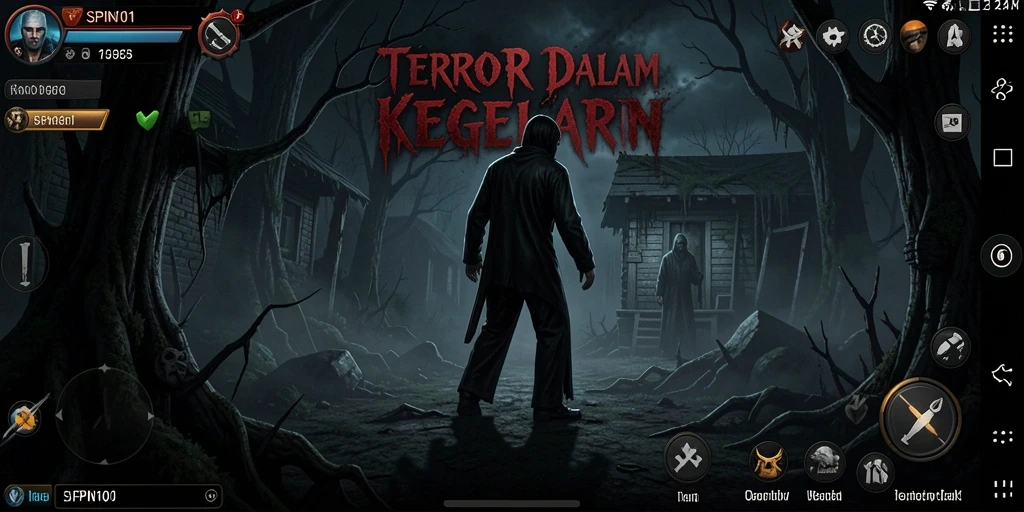 Gameplay SPIN101 menampilkan suasana horor yang mencekam.
