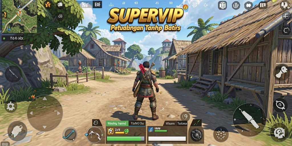 Tampilan screenshot utama SUPERVIP yang menampilkan petualangan seru di dunia terbuka.